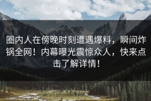 圈内人在傍晚时刻遭遇爆料，瞬间炸锅全网！内幕曝光震惊众人，快来点击了解详情！
