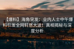 【爆料】海角突发：业内人士中午爆料引发全网轩然大波！真相揭秘与深度分析