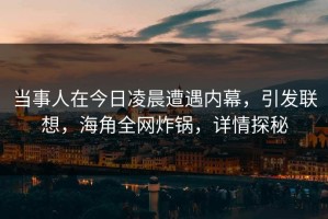当事人在今日凌晨遭遇内幕，引发联想，海角全网炸锅，详情探秘