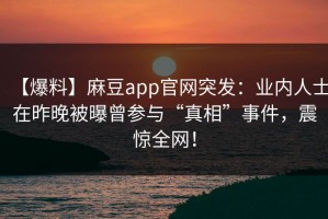 【爆料】麻豆app官网突发：业内人士在昨晚被曝曾参与“真相”事件，震惊全网！