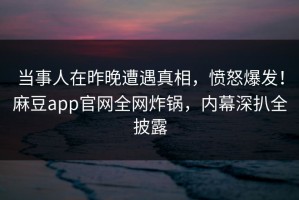 当事人在昨晚遭遇真相，愤怒爆发！麻豆app官网全网炸锅，内幕深扒全披露