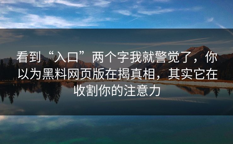 看到“入口”两个字我就警觉了，你以为黑料网页版在揭真相，其实它在收割你的注意力