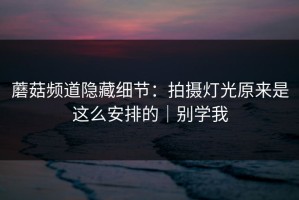 蘑菇频道隐藏细节：拍摄灯光原来是这么安排的｜别学我