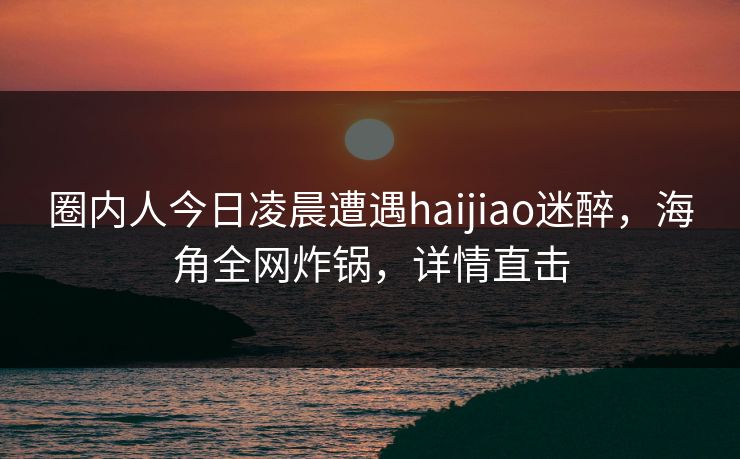 圈内人今日凌晨遭遇haijiao迷醉，海角全网炸锅，详情直击